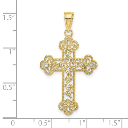 10K Yellow Gold 10K Textured Beaded Edge Cross Charm
