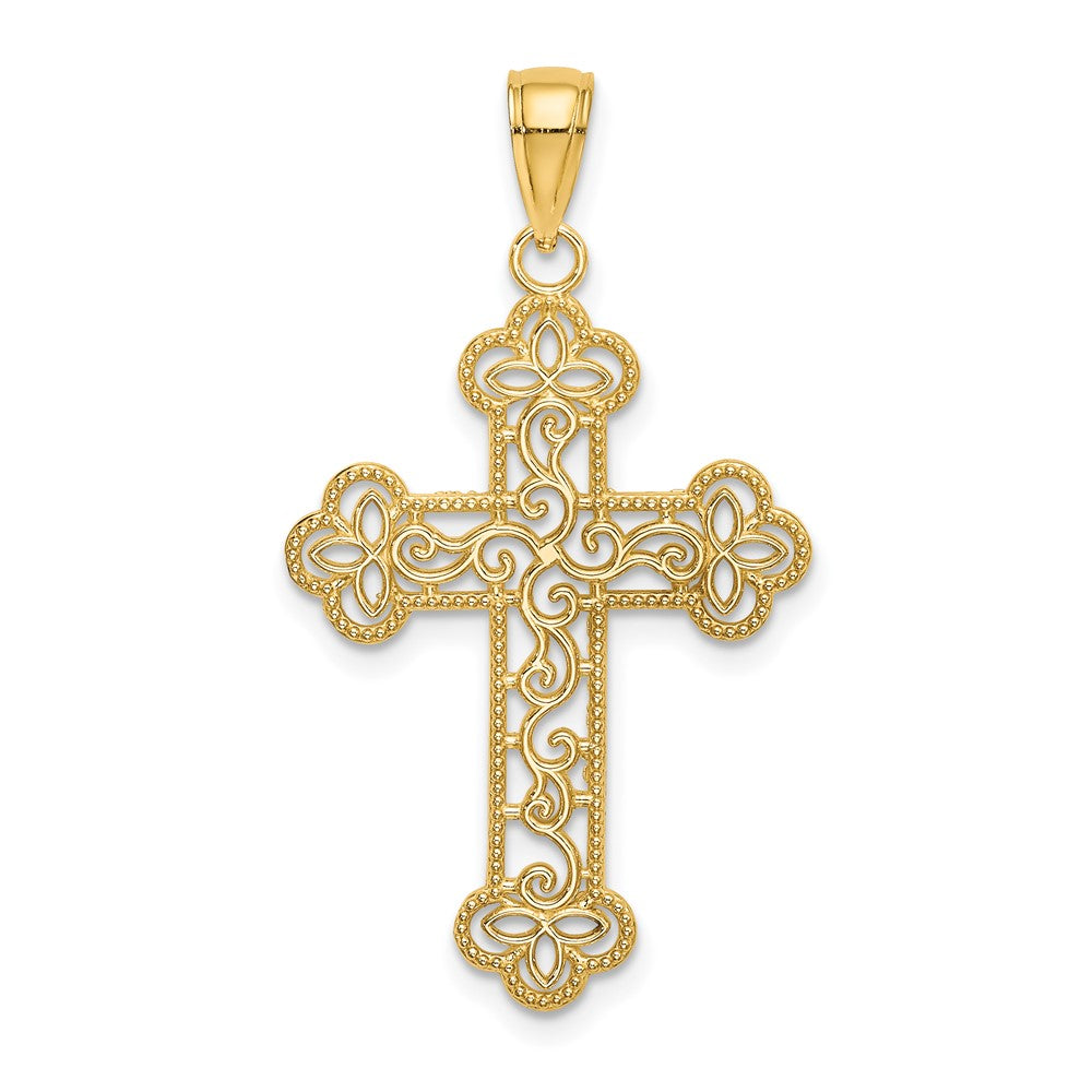 10K Yellow Gold 10K Textured Beaded Edge Cross Charm