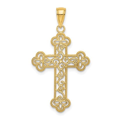10K Yellow Gold 10K Textured Beaded Edge Cross Charm