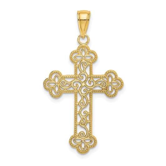 10K Yellow Gold 10K Textured Beaded Edge Cross Charm