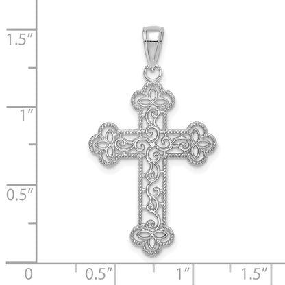 10K White Gold 10K Textured Beaded Edge Cross Charm