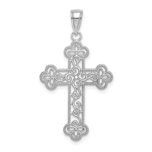 10K White Gold 10K Textured Beaded Edge Cross Charm