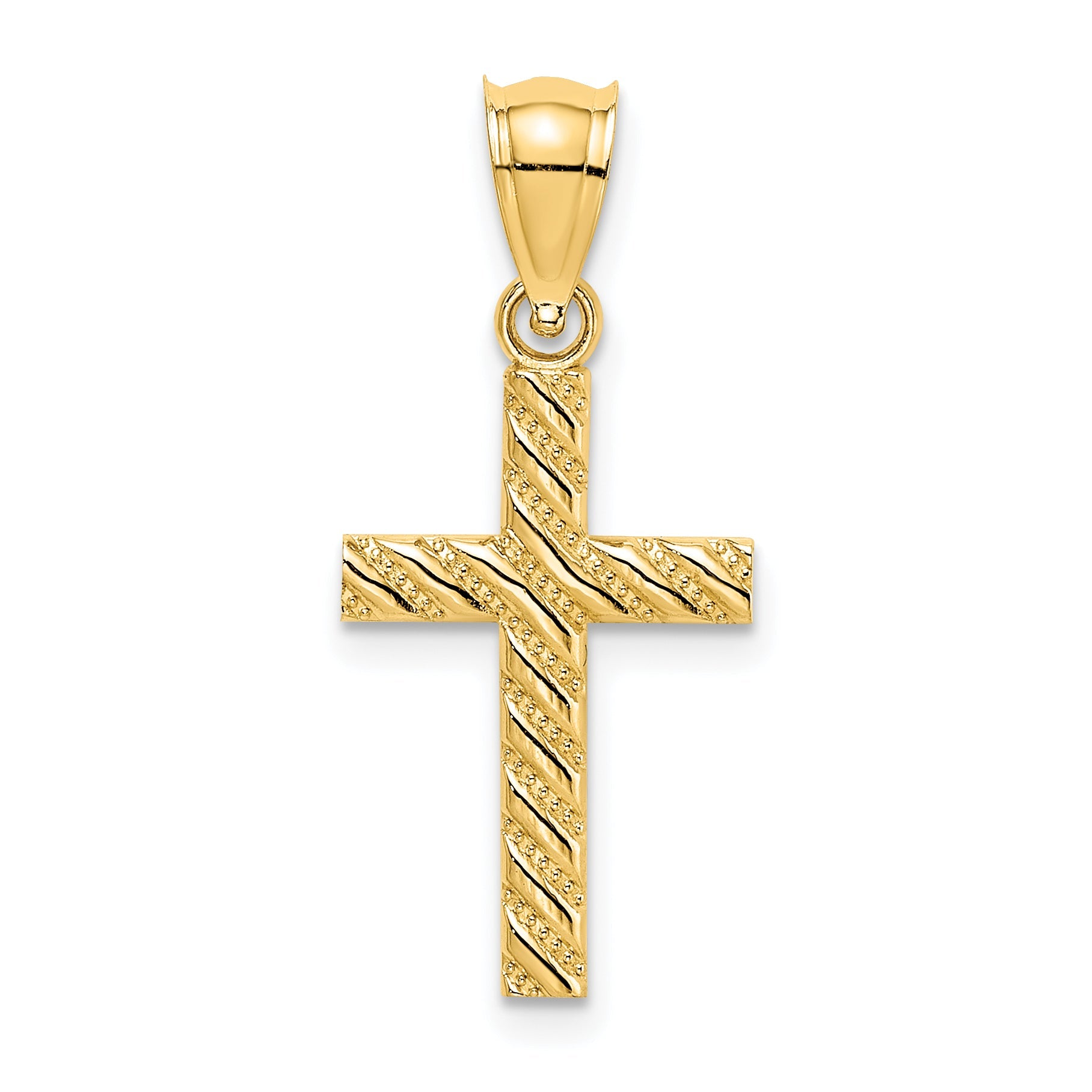 10K Yellow Gold 10K Beaded And Polished Cross Charm