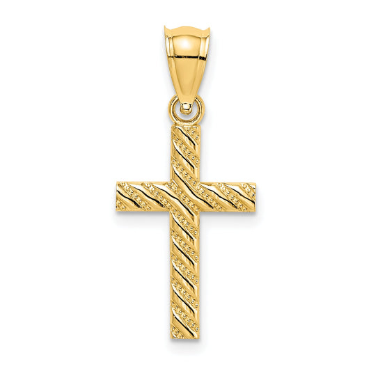 10K Yellow Gold 10K Beaded And Polished Cross Charm