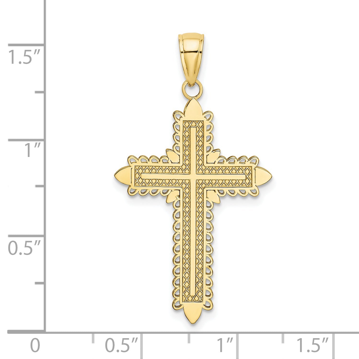 10K Yellow Gold 10K W/ Lace Border Cross Charm
