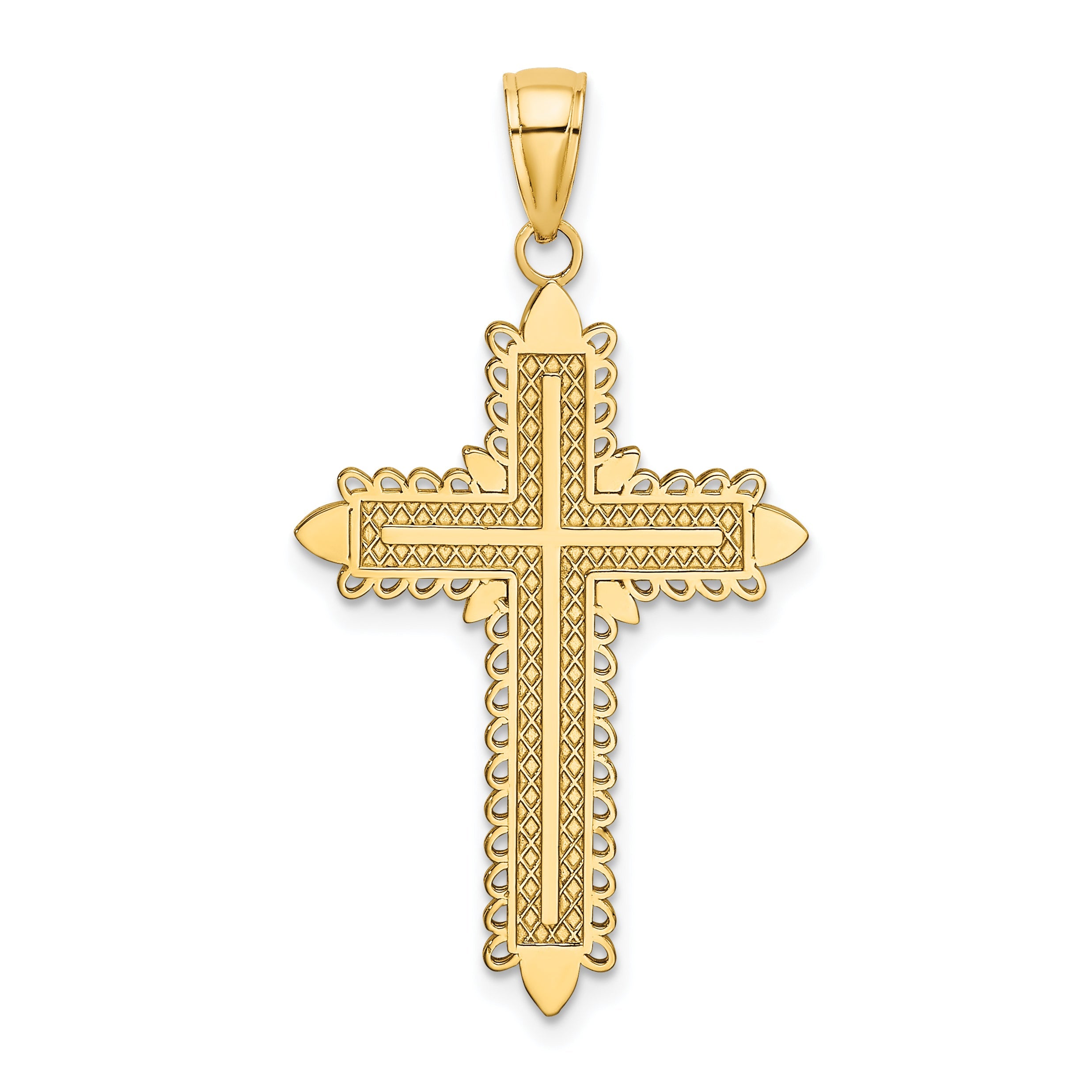 10K Yellow Gold 10K W/ Lace Border Cross Charm