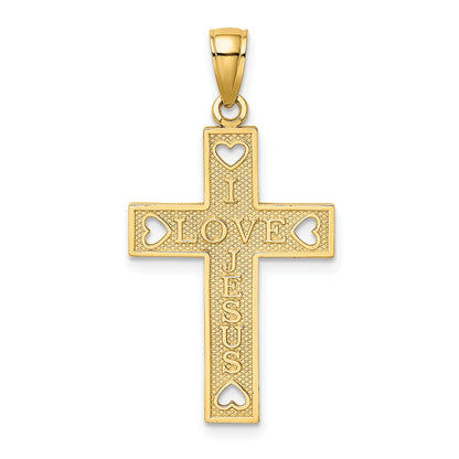10K Yellow Gold 10K I Love Jesus Cross W/ Hearts Charm