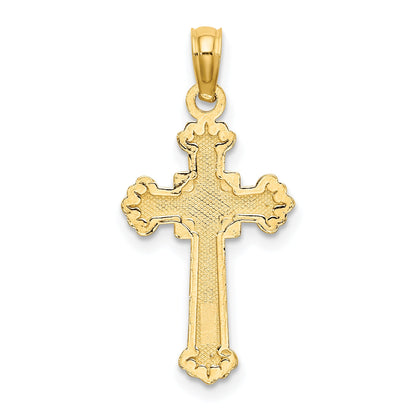 10K Yellow Gold 10K Textured Leaves On Edges Cross Charm