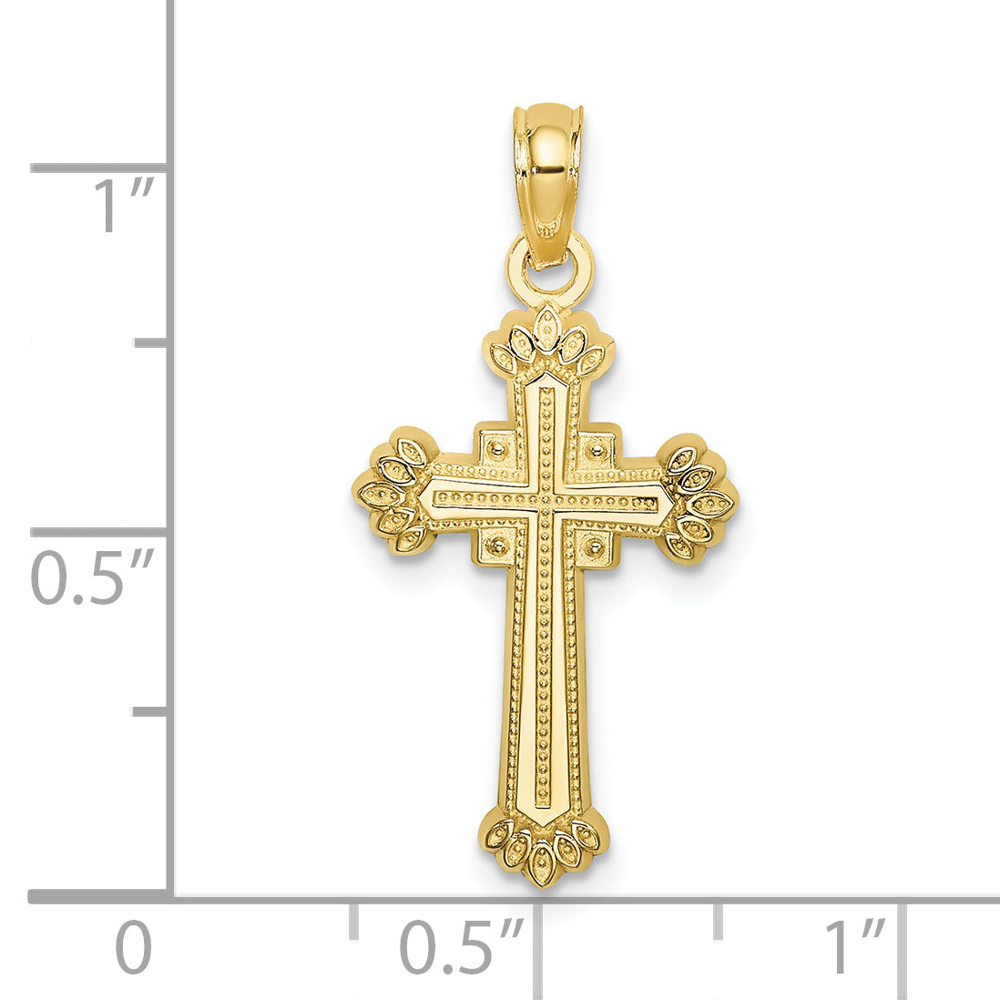 10K Yellow Gold 10K Textured Leaves On Edges Cross Charm
