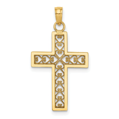 10K Yellow Gold D/C Filigree Cross Pendant