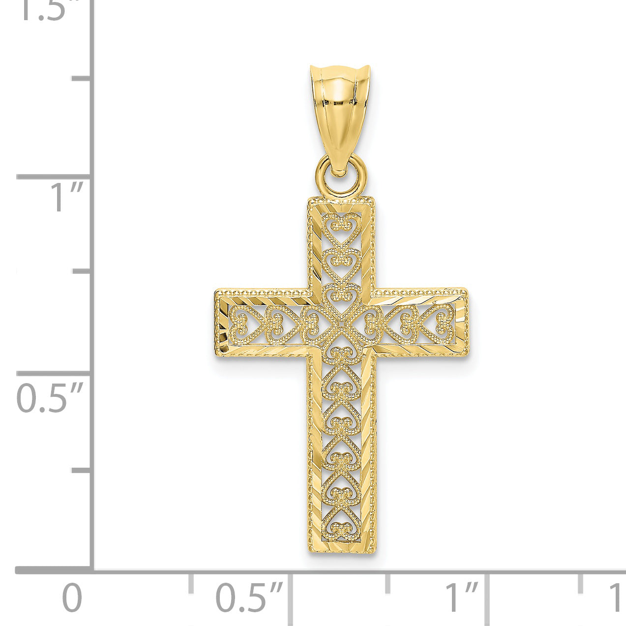 10K Yellow Gold 10K D/C Edge And Filigree Center Cross Charm
