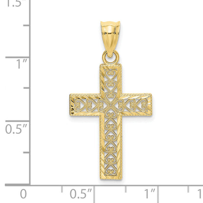 10K Yellow Gold 10K D/C Edge And Filigree Center Cross Charm