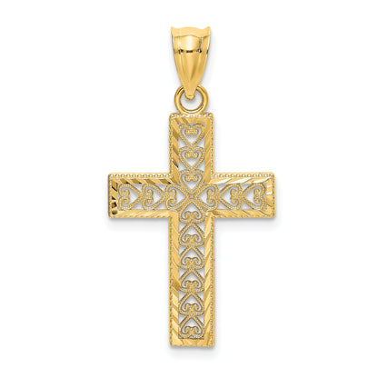 10K Yellow Gold 10K D/C Edge And Filigree Center Cross Charm