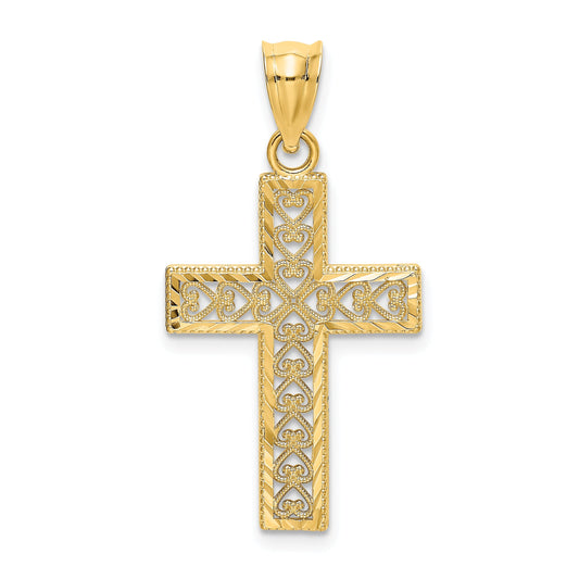10K Yellow Gold 10K D/C Edge And Filigree Center Cross Charm