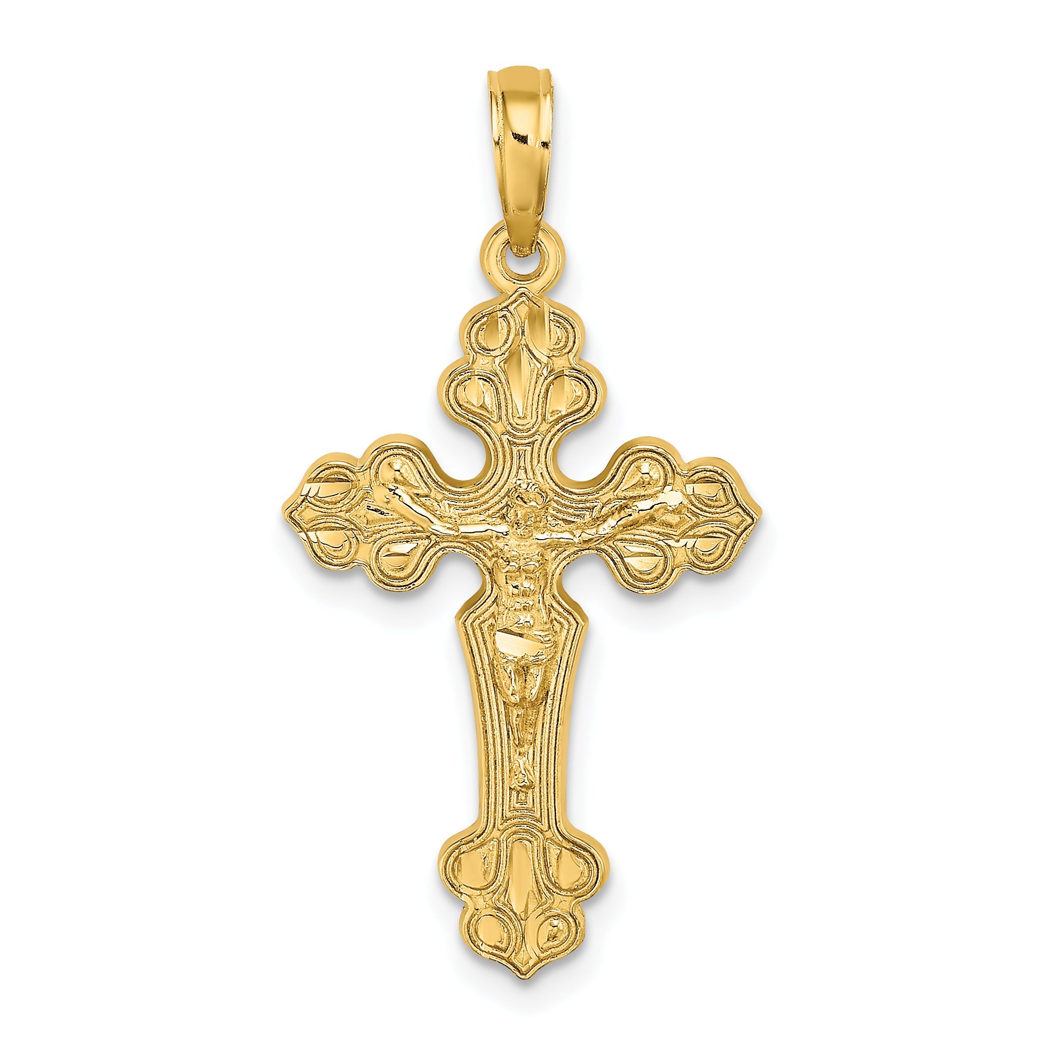 10K Yellow Gold 10K D/C Crucifix W /Fancy Tips Charm