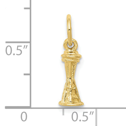 10K Yellow Gold Solid Polished 3-D Space Needle Charm