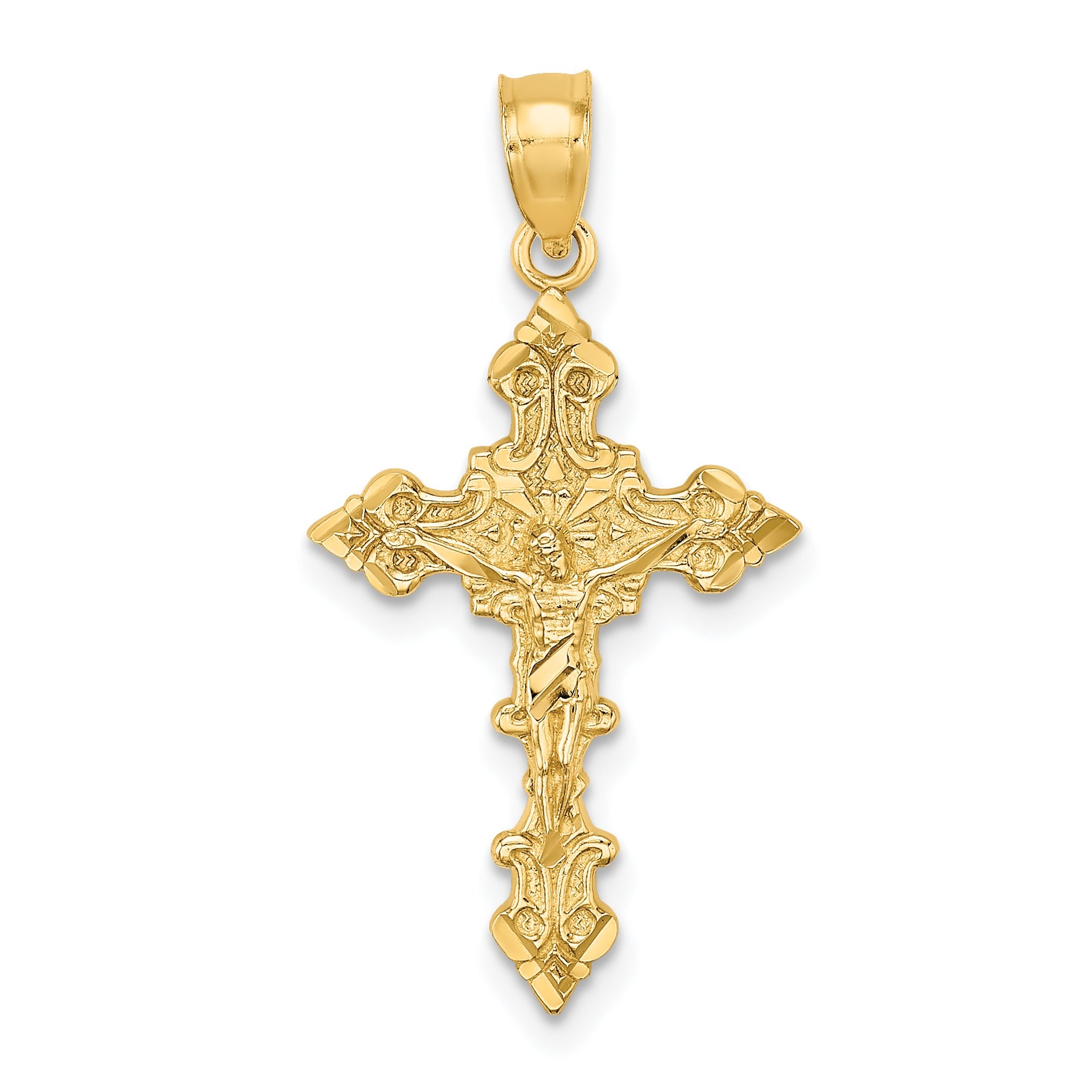 10K Yellow Gold 10K Crucifix W/ Fancy Edges Charm