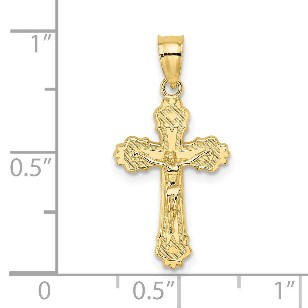 10K Yellow Gold 10K W/ Textured Scalloped Edge Crucifix Charm