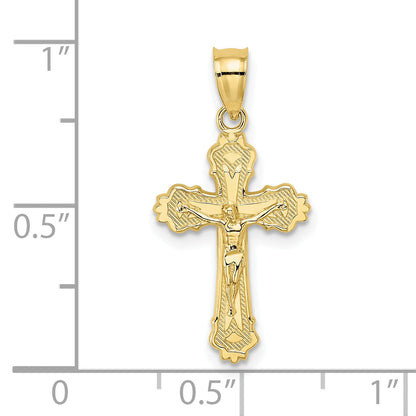 10K Yellow Gold 10K W/ Textured Scalloped Edge Crucifix Charm