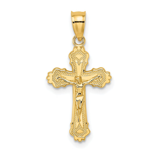 10K Yellow Gold 10K W/ Textured Scalloped Edge Crucifix Charm