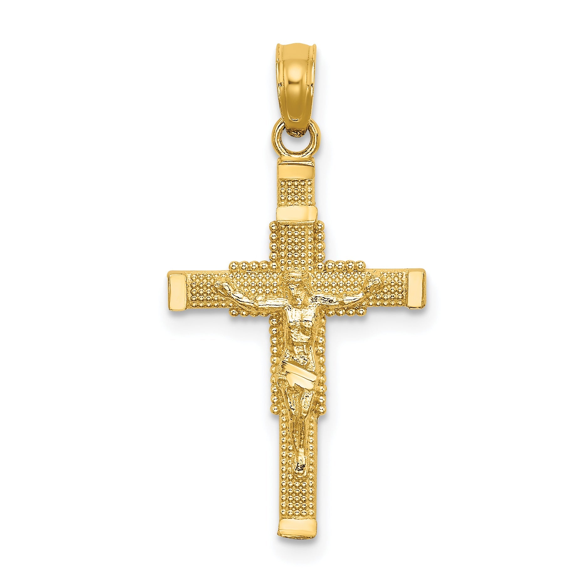 10K Yellow Gold 10K Beaded Accent Crucifix Charm