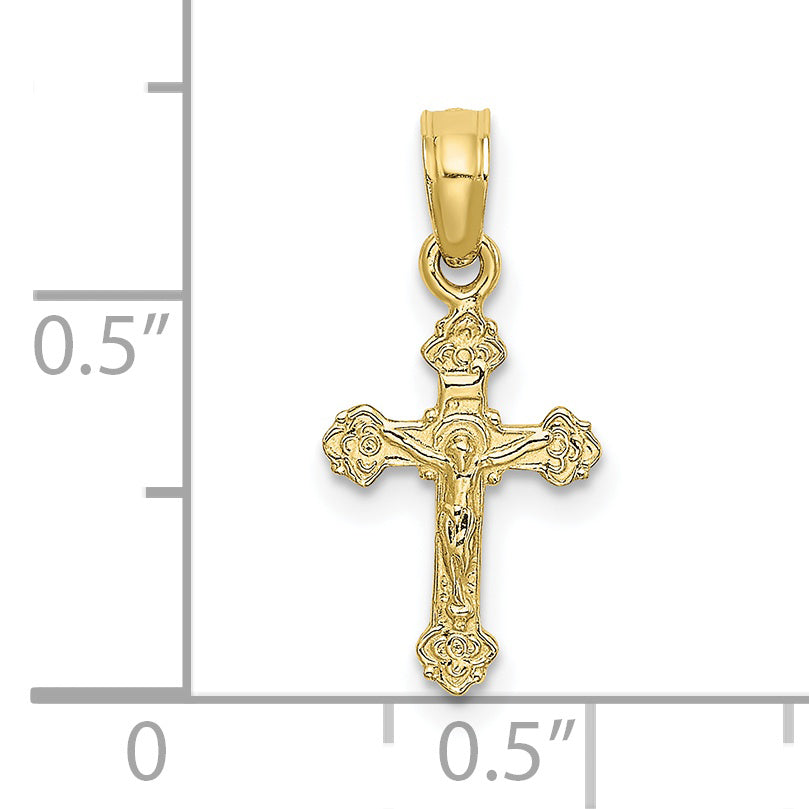 10K Yellow Gold 10K Mini Crucifix W/ Fancy Tips Charm