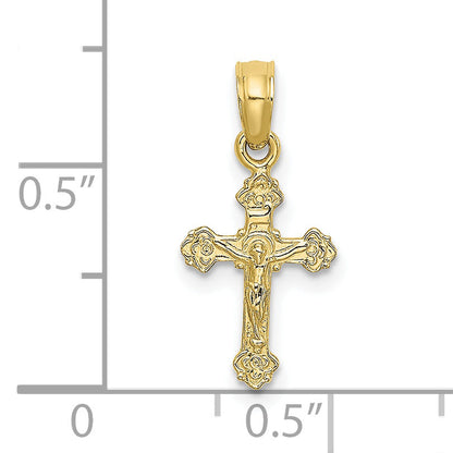 10K Yellow Gold 10K Mini Crucifix W/ Fancy Tips Charm