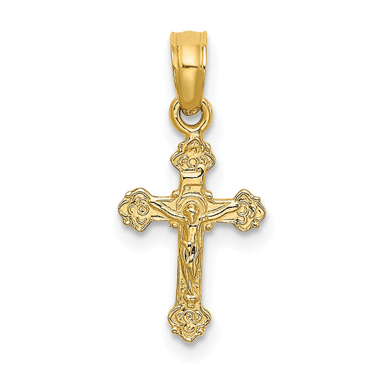 10K Yellow Gold 10K Mini Crucifix W/ Fancy Tips Charm