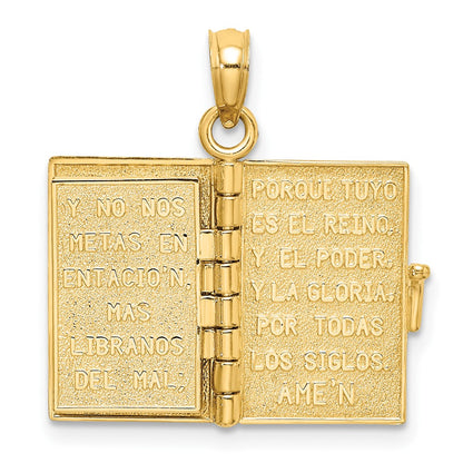 10K Yellow Gold 10K 3-D Moveable Santa Biblia Book/Spanish Bible Charm
