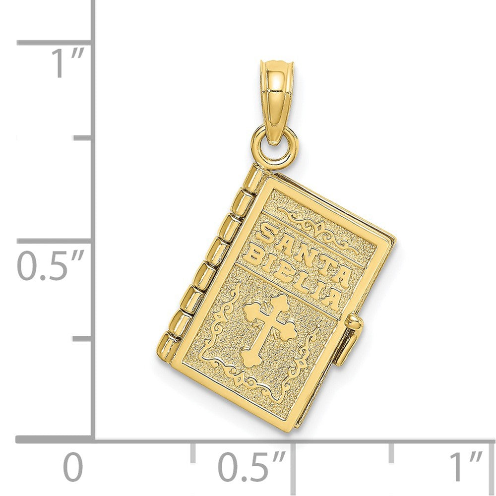 10K Yellow Gold 10K 3-D Moveable Santa Biblia Book/Spanish Bible Charm