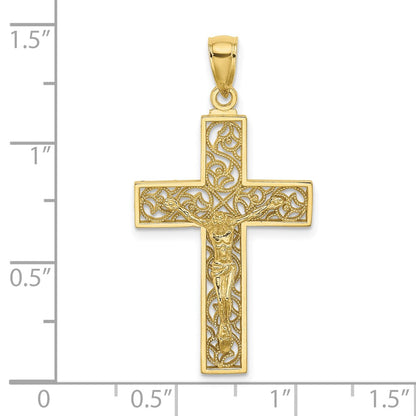 10K Yellow Gold 10K Textured Swirl Design Crucifix Charm