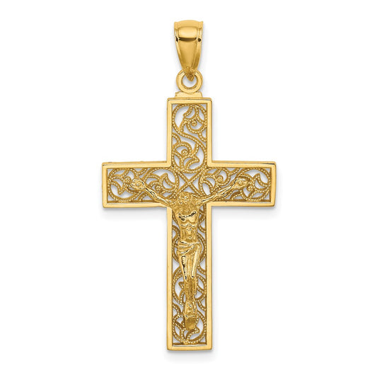 10K Yellow Gold 10K Textured Swirl Design Crucifix Charm