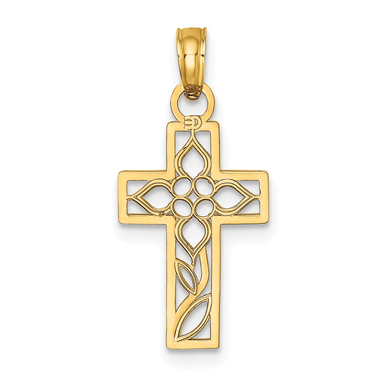 10K Yellow Gold 10K Flower In Cross Charm