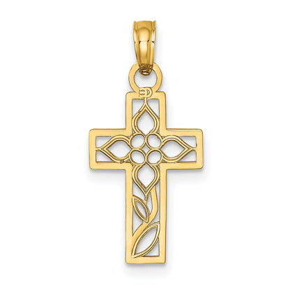 10K Yellow Gold 10K Flower In Cross Charm