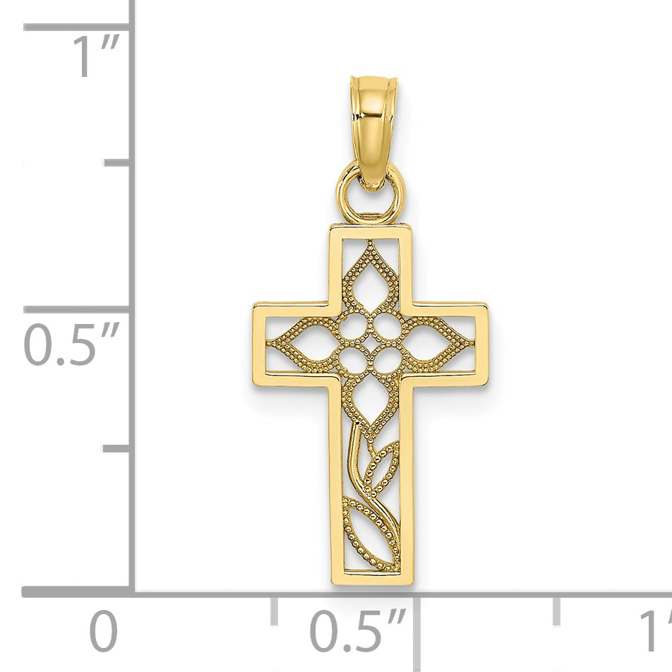10K Yellow Gold 10K Flower In Cross Charm