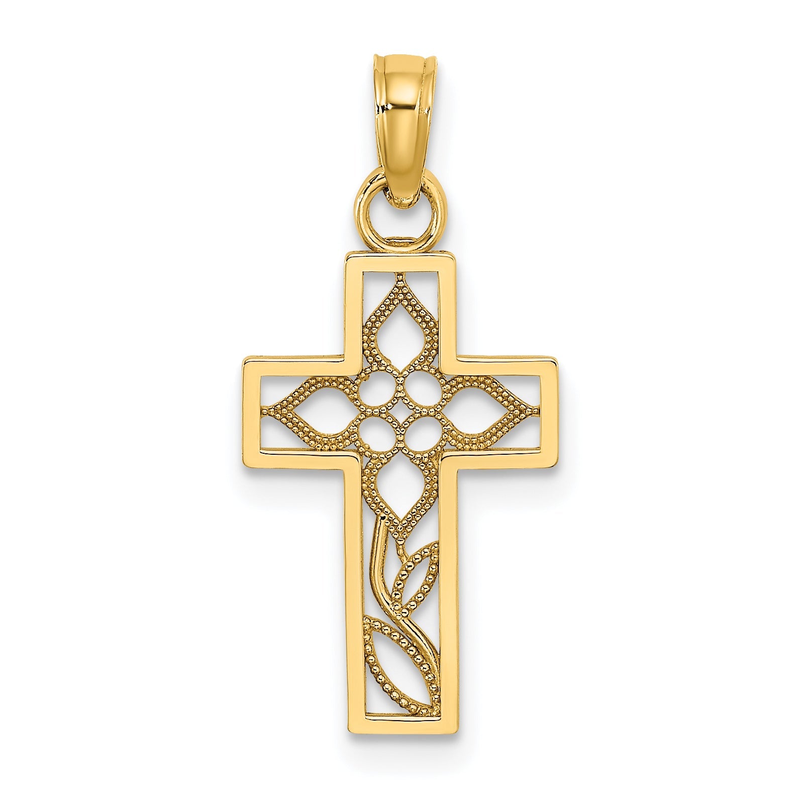 10K Yellow Gold 10K Flower In Cross Charm