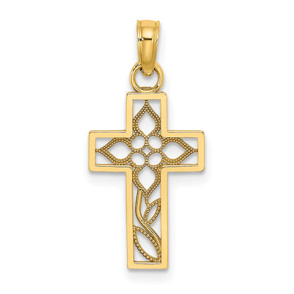 10K Yellow Gold 10K Flower In Cross Charm