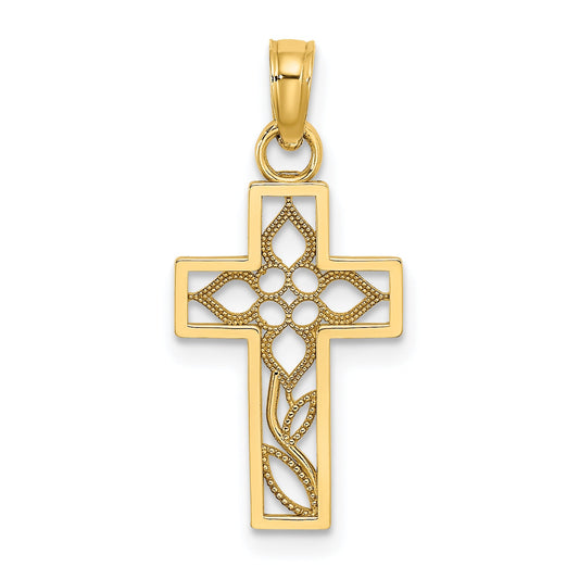 10K Yellow Gold 10K Flower In Cross Charm