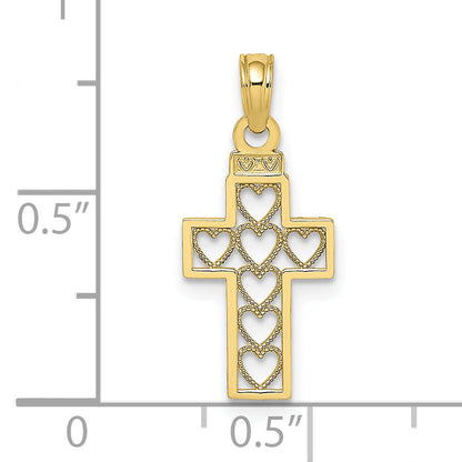 10K Yellow Gold 10K Cut-Out Heart Design Cross Charm