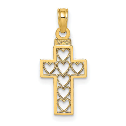 10K Yellow Gold 10K Cut-Out Heart Design Cross Charm