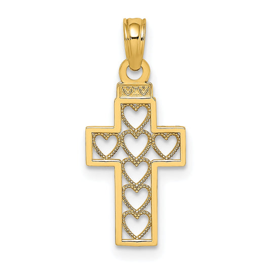 10K Yellow Gold 10K Cut-Out Heart Design Cross Charm