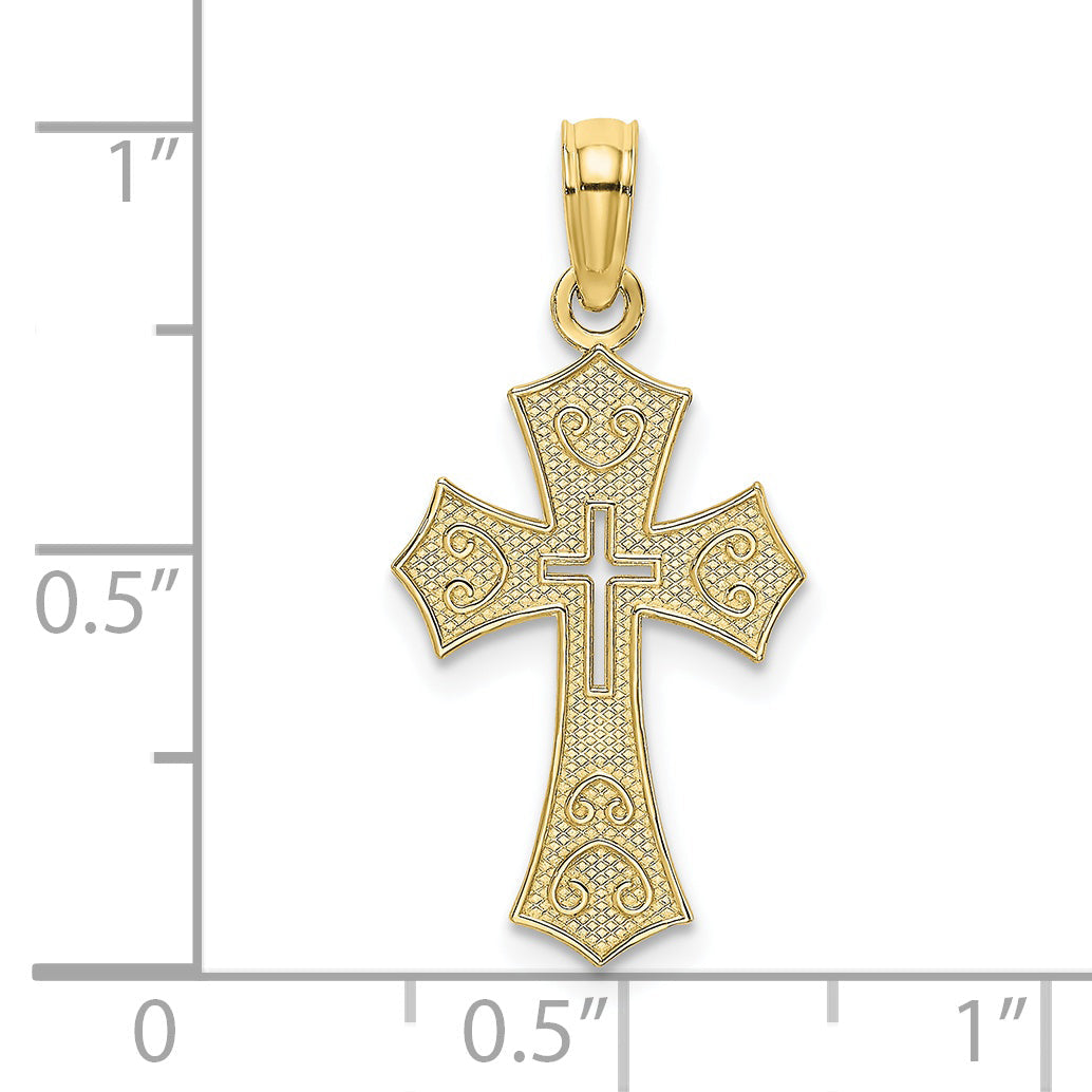 10K Yellow Gold 10K Textured Cut-Out Center Cross Charm