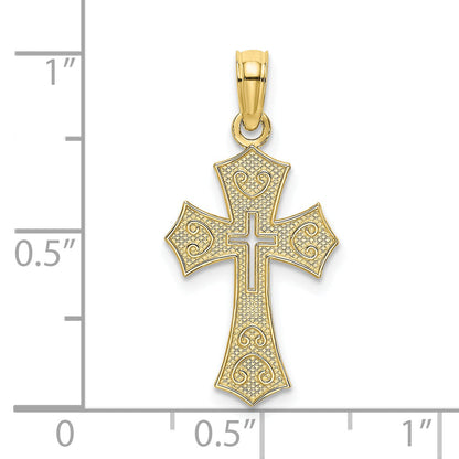 10K Yellow Gold 10K Textured Cut-Out Center Cross Charm