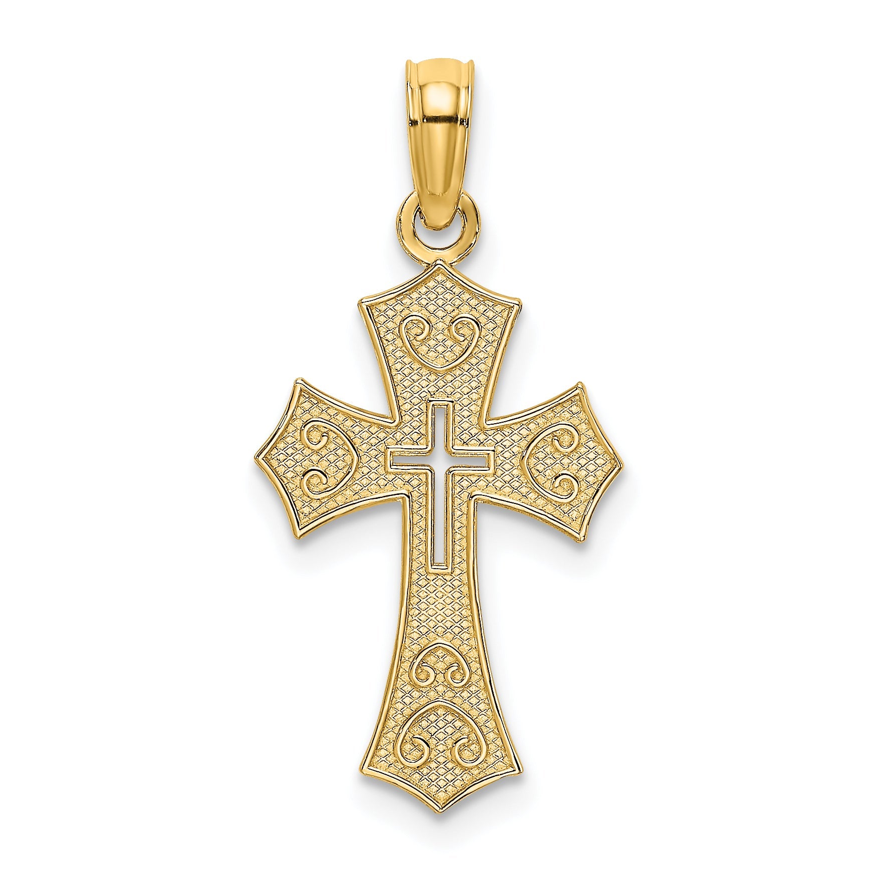 10K Yellow Gold 10K Textured Cut-Out Center Cross Charm
