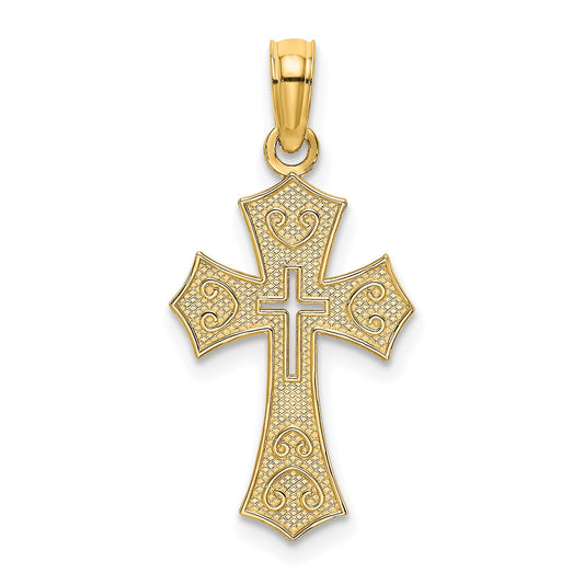 10K Yellow Gold 10K Textured Cut-Out Center Cross Charm