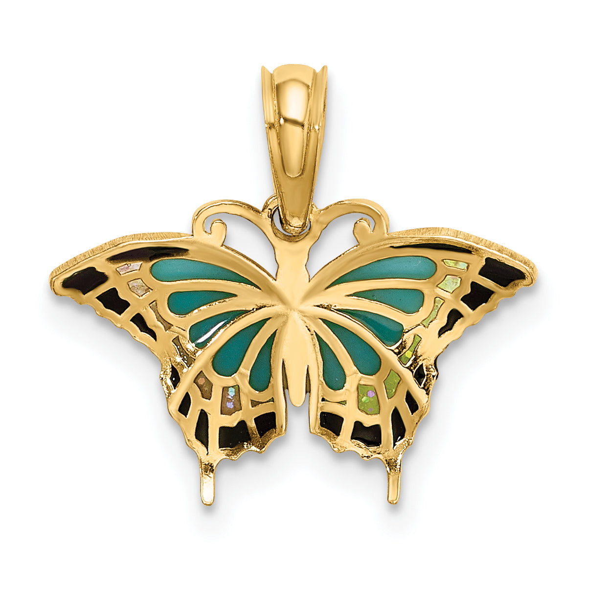 10K Yellow Gold 10K Small Aqua Enameled Wings Butterfly Charm