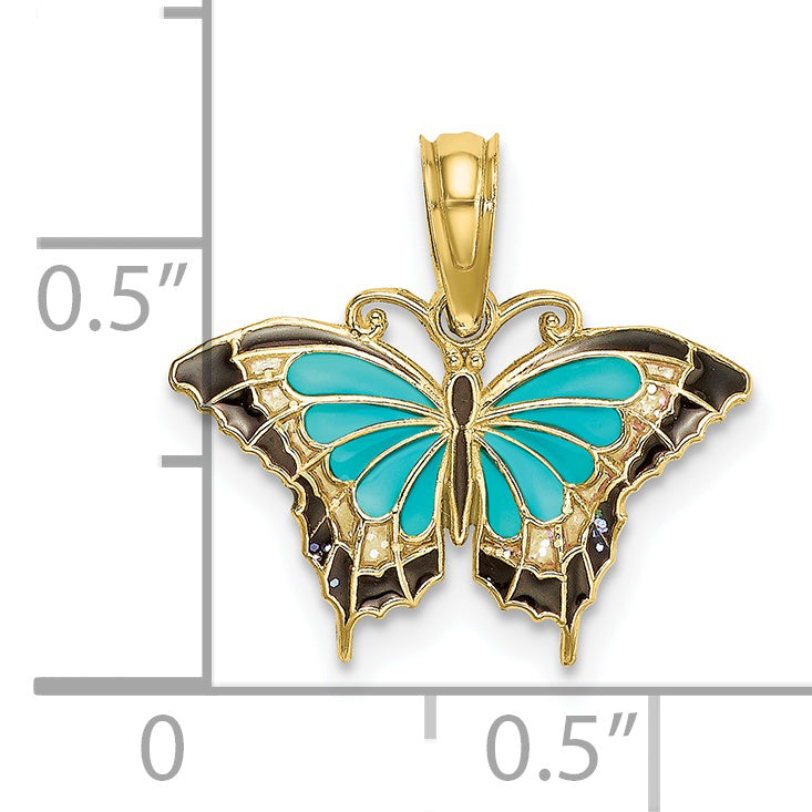 10K Yellow Gold 10K Small Aqua Enameled Wings Butterfly Charm