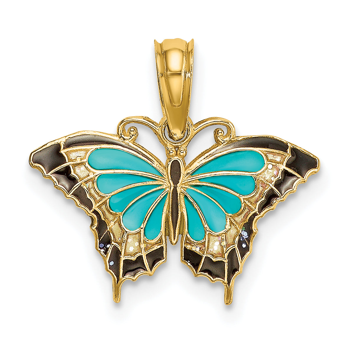 10K Yellow Gold 10K Small Aqua Enameled Wings Butterfly Charm