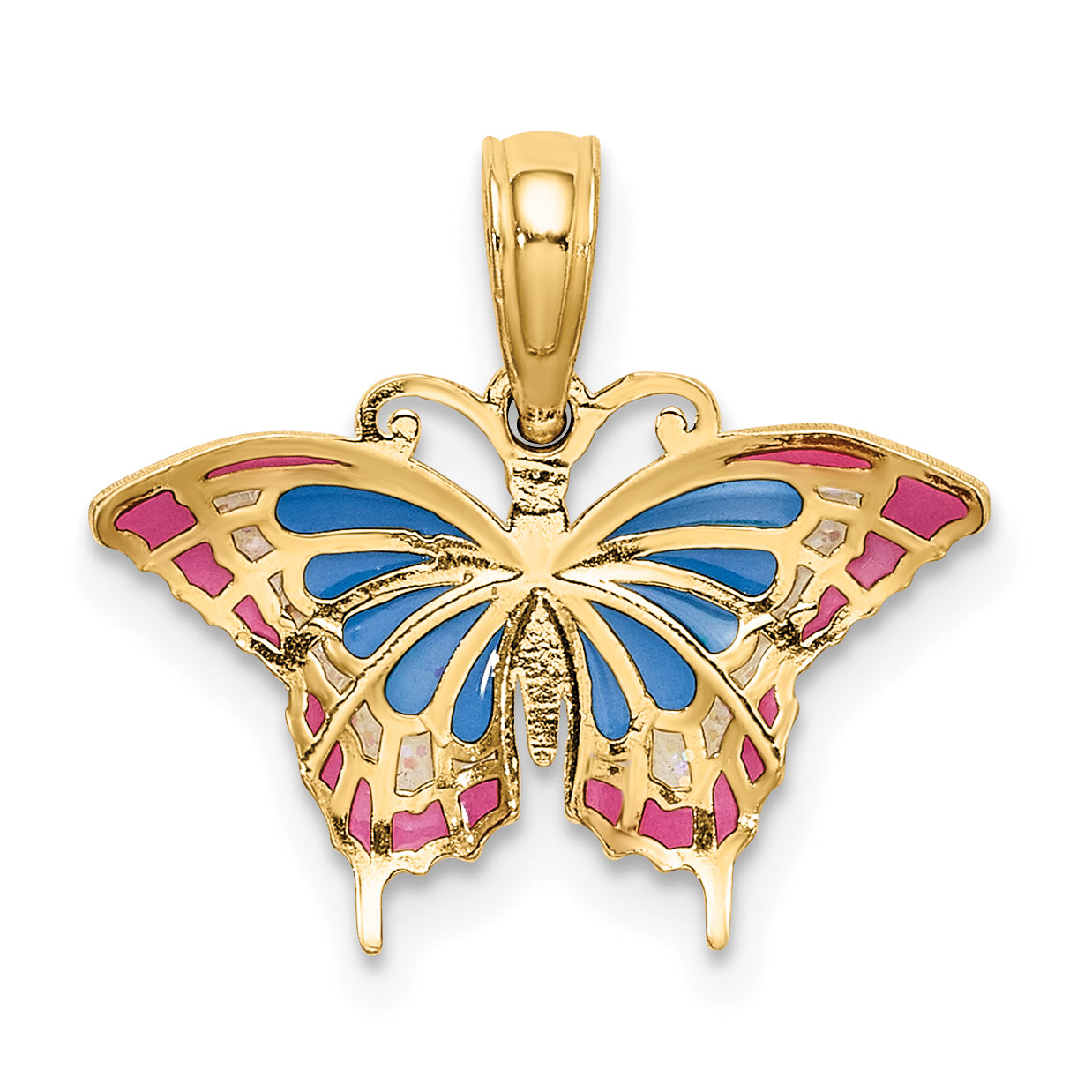 10K Yellow Gold 10K Small Enameled Blue And Red Butterfly Charm