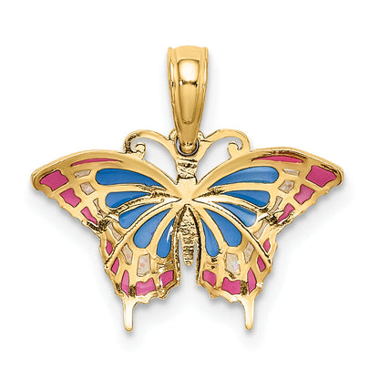 10K Yellow Gold 10K Small Enameled Blue And Red Butterfly Charm
